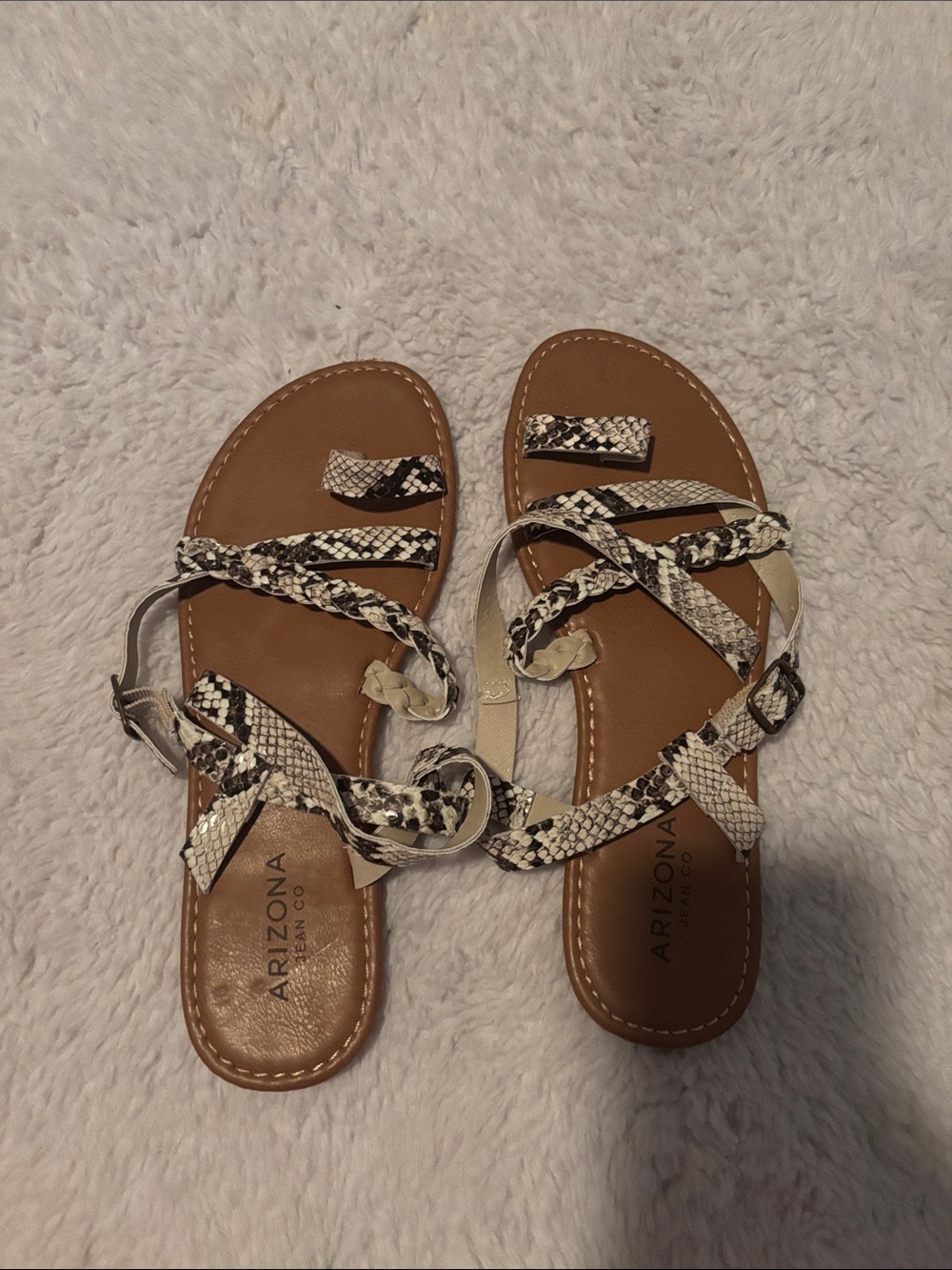 Arizona Snake-Print Braided Strap Sandals - Brown/Beige